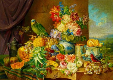 Enjoy Puzzle - Still Life with Fruit Flowers and a Parrot - 1000 Stukjes 3