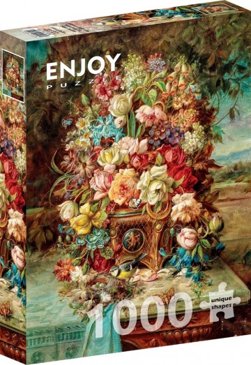 Enjoy Puzzle - Flowers Still Life with Blue Tit - 1000 Stukjes 2
