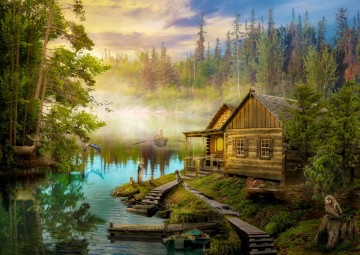 Enjoy Puzzle - A Log Cabin on the River - 1000 Stukjes