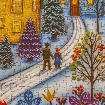 Delfy Puzzle - Snowy Evening Village - 1000 Stukjes 3